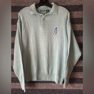 Vintage 90’s Women’s Mint Colour Collared Golf Sweater Oversized Small